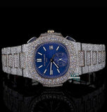 Dual Tone Blue Dial Iced Out Moissanite Diamond Watch