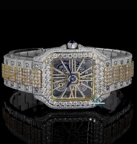 Skeleton Dual Tone Moissanite Diamond Iced Out Watch