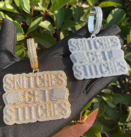 Iced Out Customized Moissanite ‘Snitches Get Stitches’ Pendants