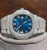 Fabulous Blue Dial Iced Out Moissanite Watch