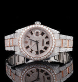 Dual Tone Roman Numeral Iced Out Moissanite Watch