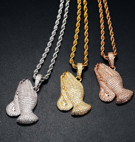 Luxury Moissanite Iced Out Praying Hands Pendant