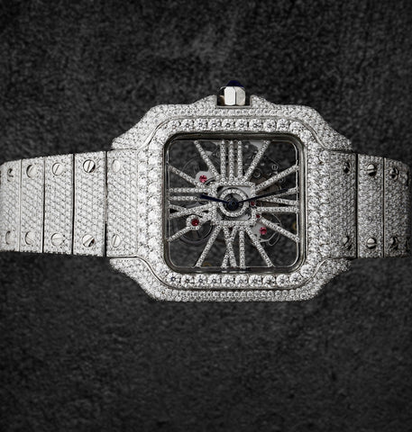 Skeleton Dial Iced Out Moissanite Diamond Customize Watch