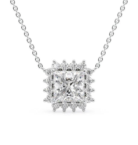 VVS1 Moissanite Princess Cut Halo Pendant