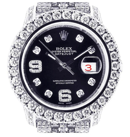 Iced Out Moissanite Diamond Black Dial Wrist Watch