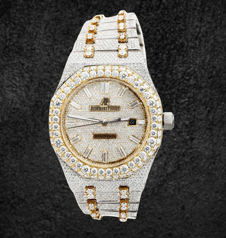 D Color Moissanite Diamond Dual Tone Hip Hop Watch