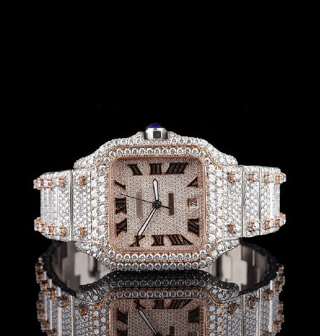 Iced Out Moissanite Dual Tone Wrist Watch Gift For Him