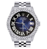 Blue Dial Roman Numeral Moissanite Diamond Watch