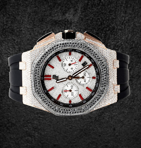 Black Rubber Strap Moissanite Diamond Daily Wear Men's Watch
