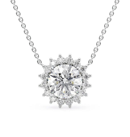 Round Cut Moissanite Diamond Halo Pendant