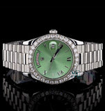 Day Date Green Dial Moissanite Diamond Wrist Watch