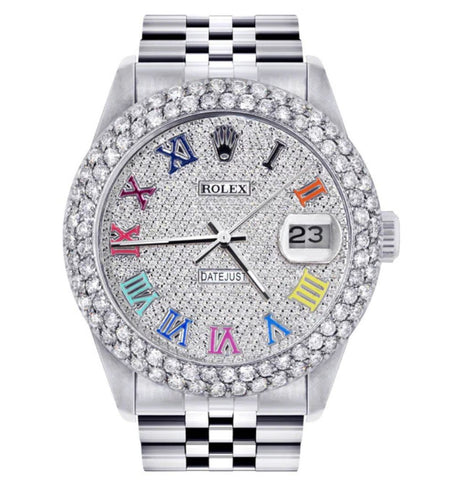 Datejust Iced Out Moissanite Rainbow Arabic Numeral Watch