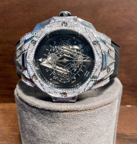 Moissanite Iced Out Rubber Strap Wrist Watch For Him