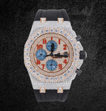 Dual Tone Moissanite Rubber Strap Chronograph Watch