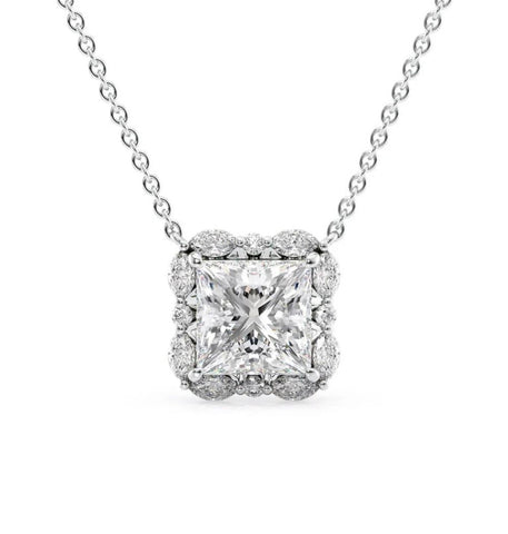 Princess Cut Moissanite Unique Halo Pendant