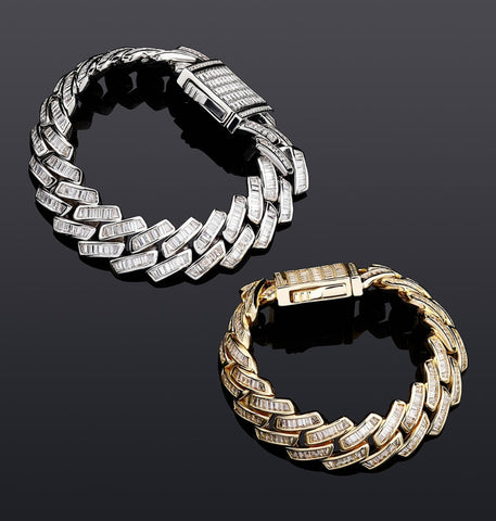 Moissanite Baguette Cut Cuban Link Hip Hop Bracelet