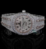 Dual Tone Arabic Numeral Iced Out Moissanite Watch