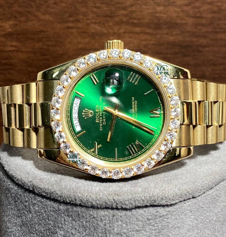Green Dial Moissanite Diamond Half Bezel Daily Wear Watch