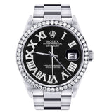 Black Dial Moissanite Diamond Datejust Watch For Men's