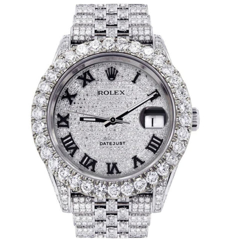 Iced Out Moissanite Roman Number Watch For Men's