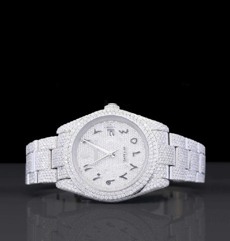 Iced Out Moissanite Diamond Arabic Numeral Wrist Watch