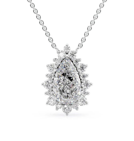 Pear Cut Moissanite Sunflower Halo Pendant For Her