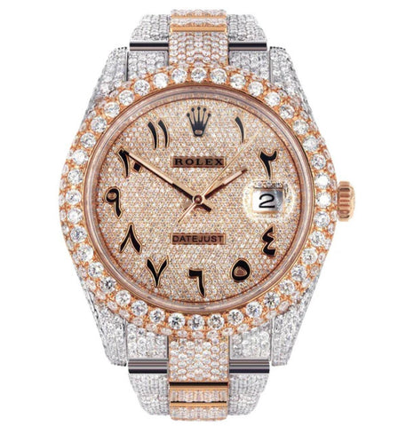 Arabic Numeral Dual Tone Iced Out Moissanite Watch