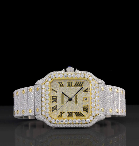 Iced Out Moissanite Diamond Dual Tone Wrist Watch