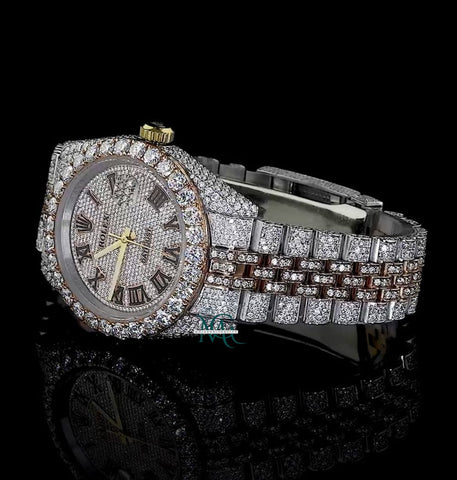 Dual Tone Moissanite Iced Out Datejust Stylish Watch