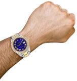 Dual Tone Moissanite Diamond Blue Dial Fabulous Wrist Watch