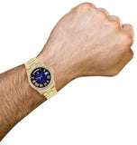 Round Cut Blue Dial Moissanite Wrist Watch For Men's