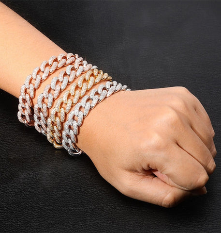 Moissanite Iced Out Bracelet Cuban Link Hip Hop Bracelet