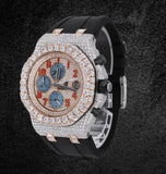 Dual Tone Moissanite Rubber Strap Chronograph Watch