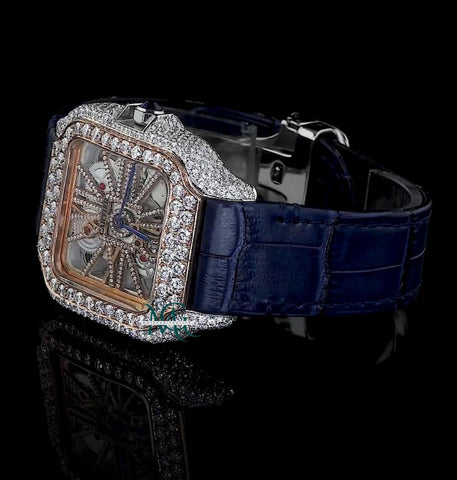 Leather Belt Skeleton Moissanite Diamond Daily Wear Watch