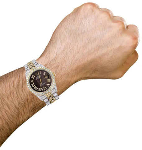 Brown Dial Classic Dual Tone Moissanite Diamond Watch