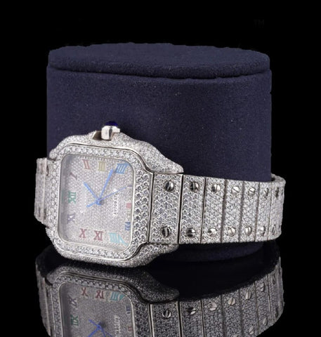 Iced Out Moissanite Diamond Rainbow Numeral Watch