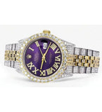 Iced Out Moissanite Dual Tone Purple Dial Wrist Watch