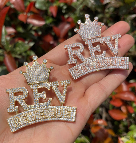 REV Pendant With Crown Iced Out Style Pendant