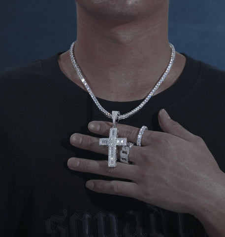 Baguette Cut Moisanite Iced Out Cross Hip Hop Pendant For Him