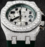 Iced Out Moissanite Green Rubber Strap Wrist Watch