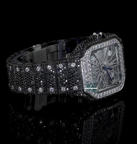 Black Moissanite Diamond Skeleton Iced Out Watch