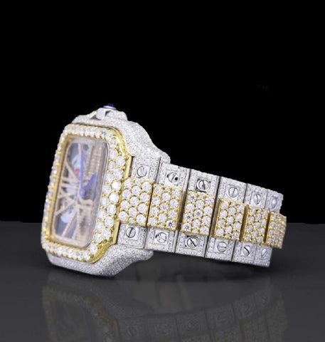 Skeleton Iced Out Moissanite Diamond Dual Tone Watch