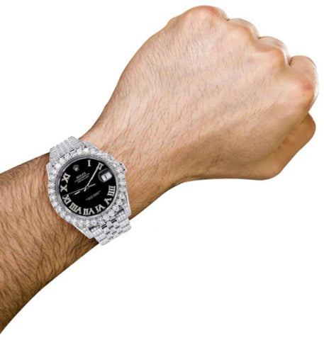 Moissanite Diamond Fabulous Black Dial Watch For Him