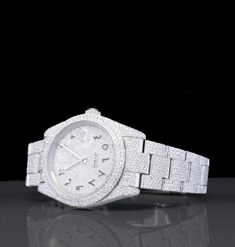 Iced Out Moissanite Diamond Arabic Numeral Wrist Watch