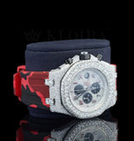 Iced Out Moissanite Diamond Fabulous Red Rubber Band Watch