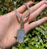 Iced Out Moissanite Hamsa Hand Pendant