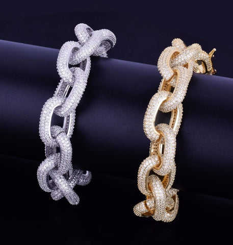 Iced Out VVS1 Moissanite Rolo Link Hip Hop Bracelet