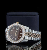 Iced Out Moissanite Diamond Brown Dial Dual Tone Wrist Watch