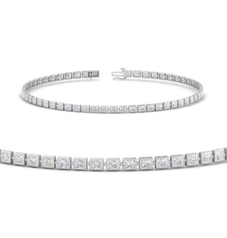 Bezel Set Moissanite Princess Cut Tennis Bracelet