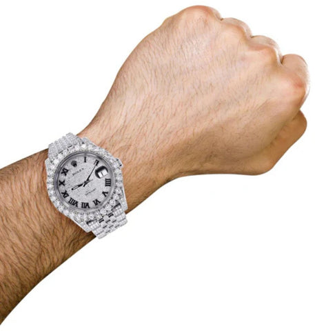 Iced Out Moissanite Roman Number Watch For Men's